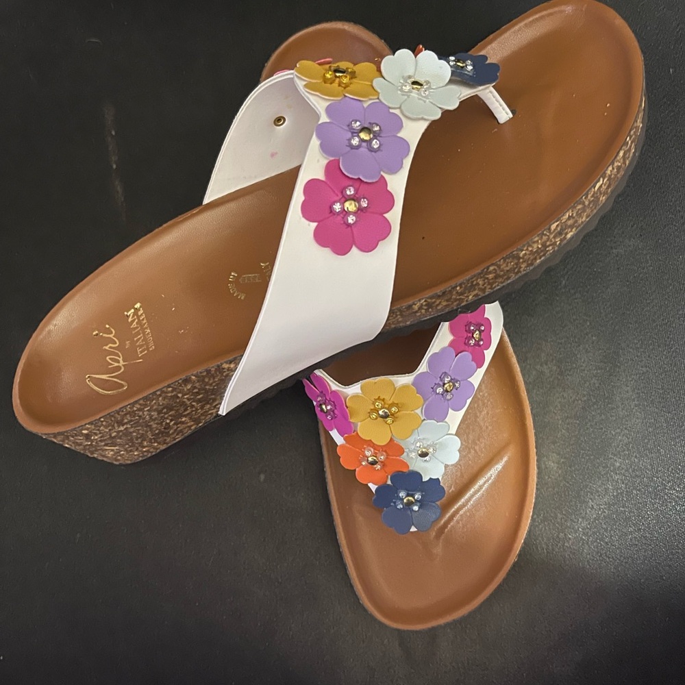 Italian Shoemakers White and Purple Floral Sandals
